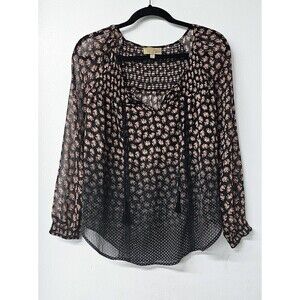 VERA WANG Princess Black Floral Sheer Long Sleeve Women Shirt (S)